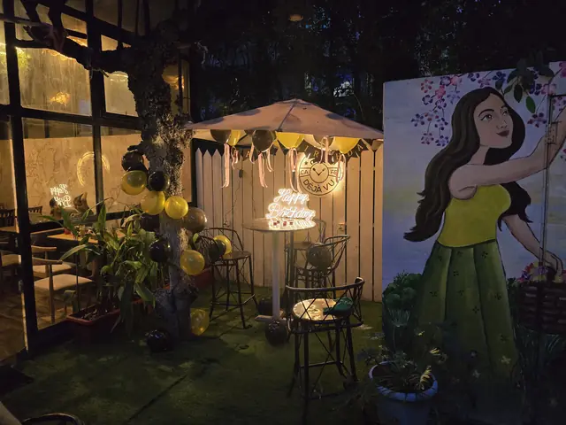 Neon-lit tent corner for celebrations, SB Road
