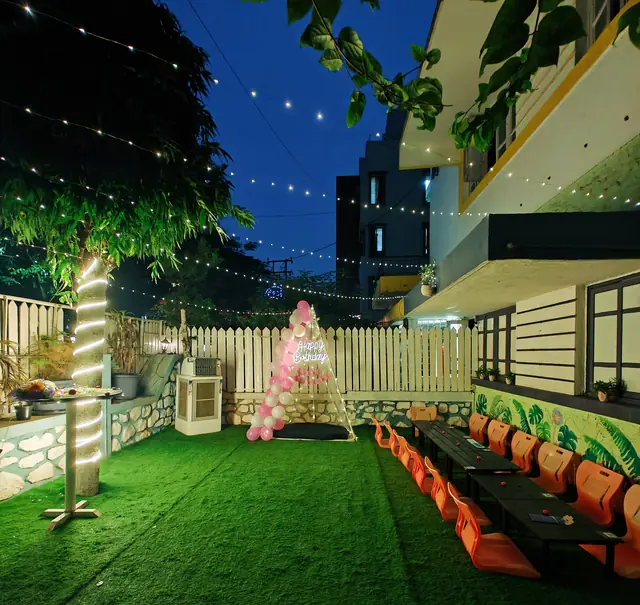 String-lit garden ready for guests, SB Road